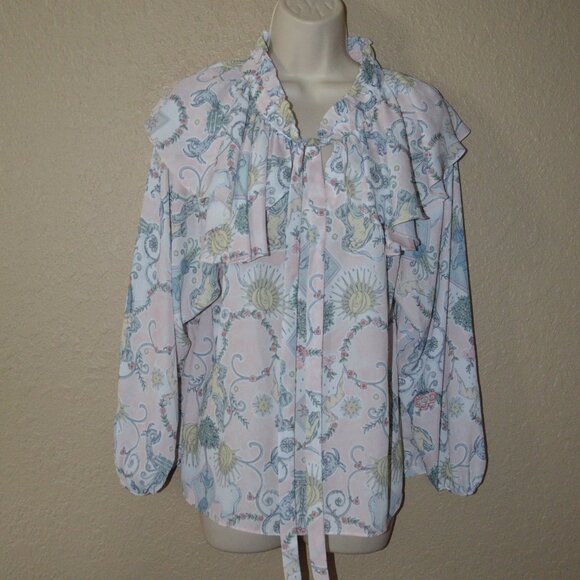$450 Sz 34 XS/S See By Chloe Pink Print Long Sleeve Blouse - Picture 1 of 7